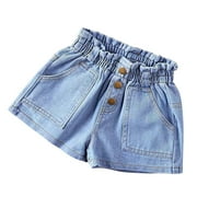 Dealovy Jeans Shorts for Girls Elastic Waist Denim Shorts Wide Leg Summer Shorts with Pockets